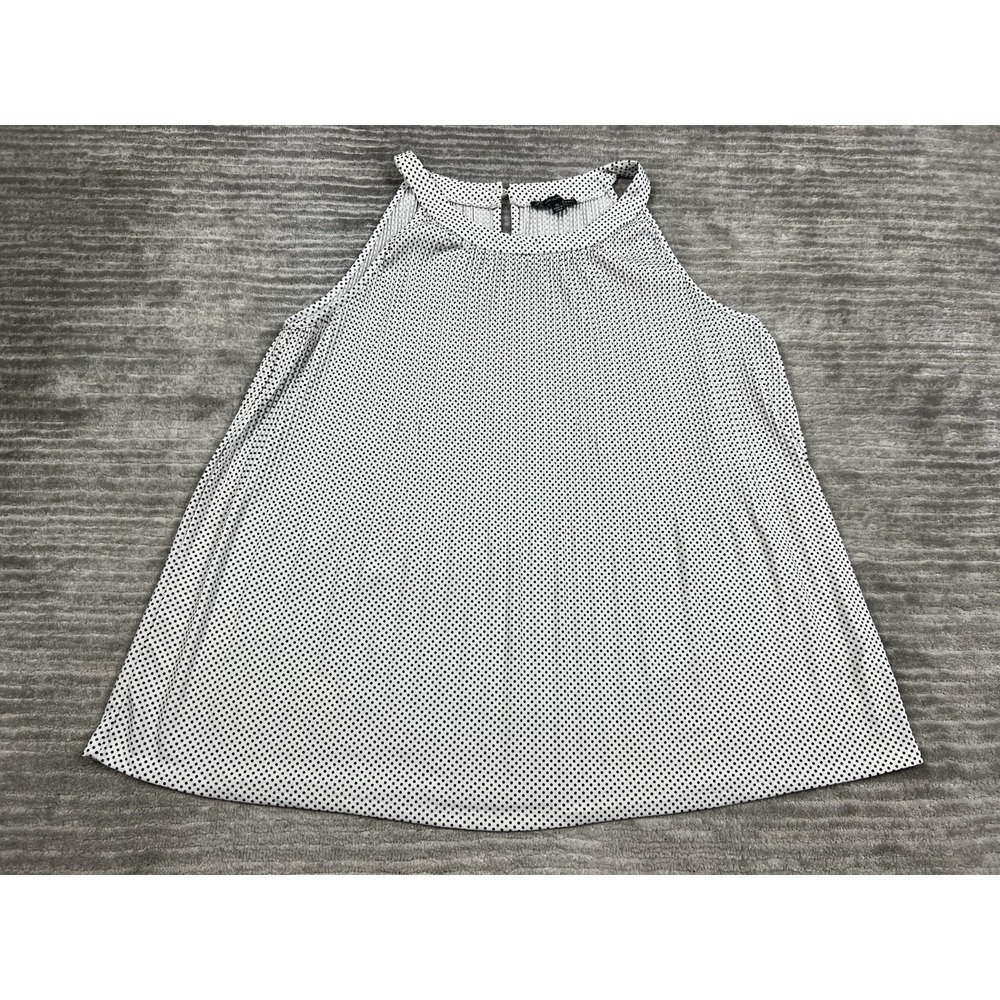 Adrianna Papell Top Womens XL White Black‎ Polka Dot Sleeveless Blouse Casual